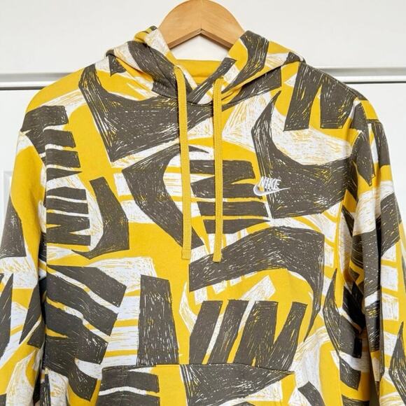 Nike Swoosh All Over Hoodie Yellow Grey White Mens Small - Picture 4 of 8